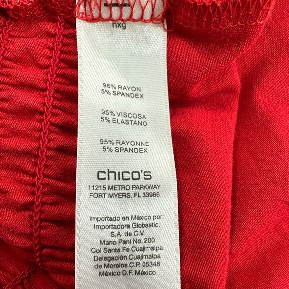 Chico’s 3 Red Tan Peplum Blouse Elastic Waist XL - Picture 7 of 7